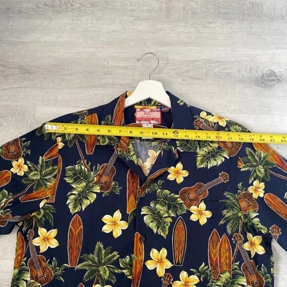 RJC Vintage Hawaiian Short Sleeve Shirt Style 102C Navy Floral Surfer - Picture 10 of 14